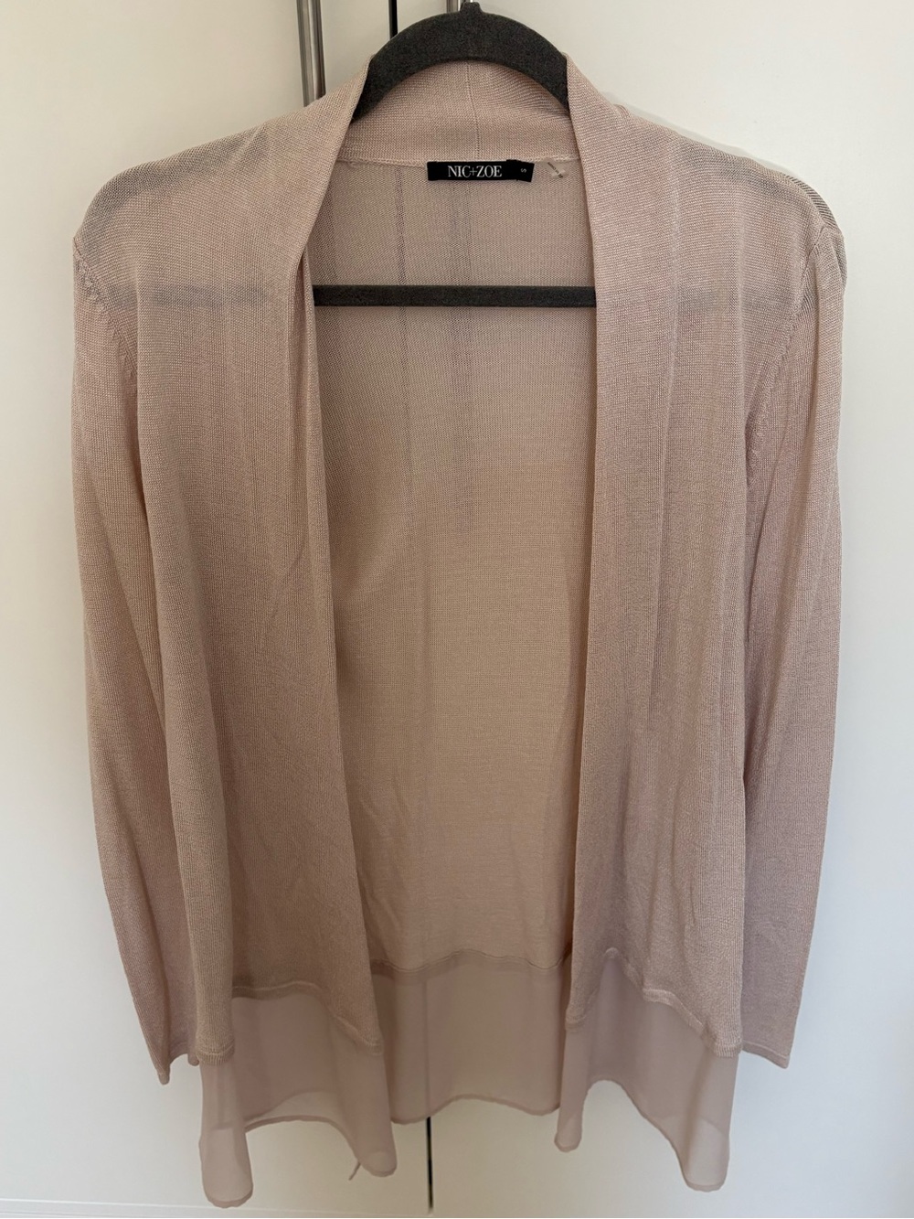 NIC+ZOE Open-Front Sheer Cardigan in Blush Pink